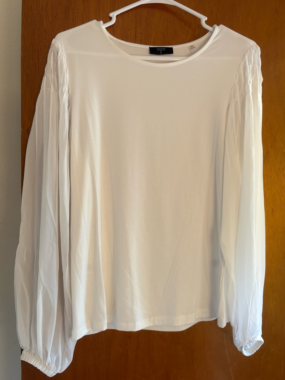 Tahari Pleated Sleeve White Women's Top